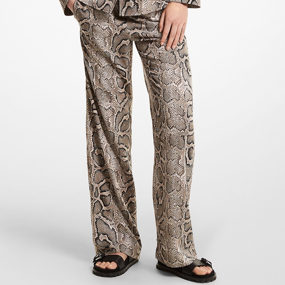 Michael Kors Wide Leg Pants Crushed Crepe Snakeskin Print Bottoms SZ Medium - Picture 4 of 16